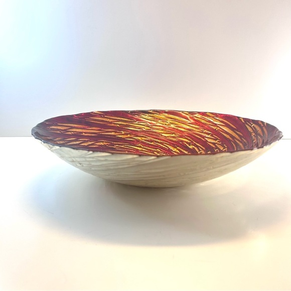 Artistic Accents Glass Decorative Bowl Red Orange Gold Silver Made in Turkey - Picture 2 of 11